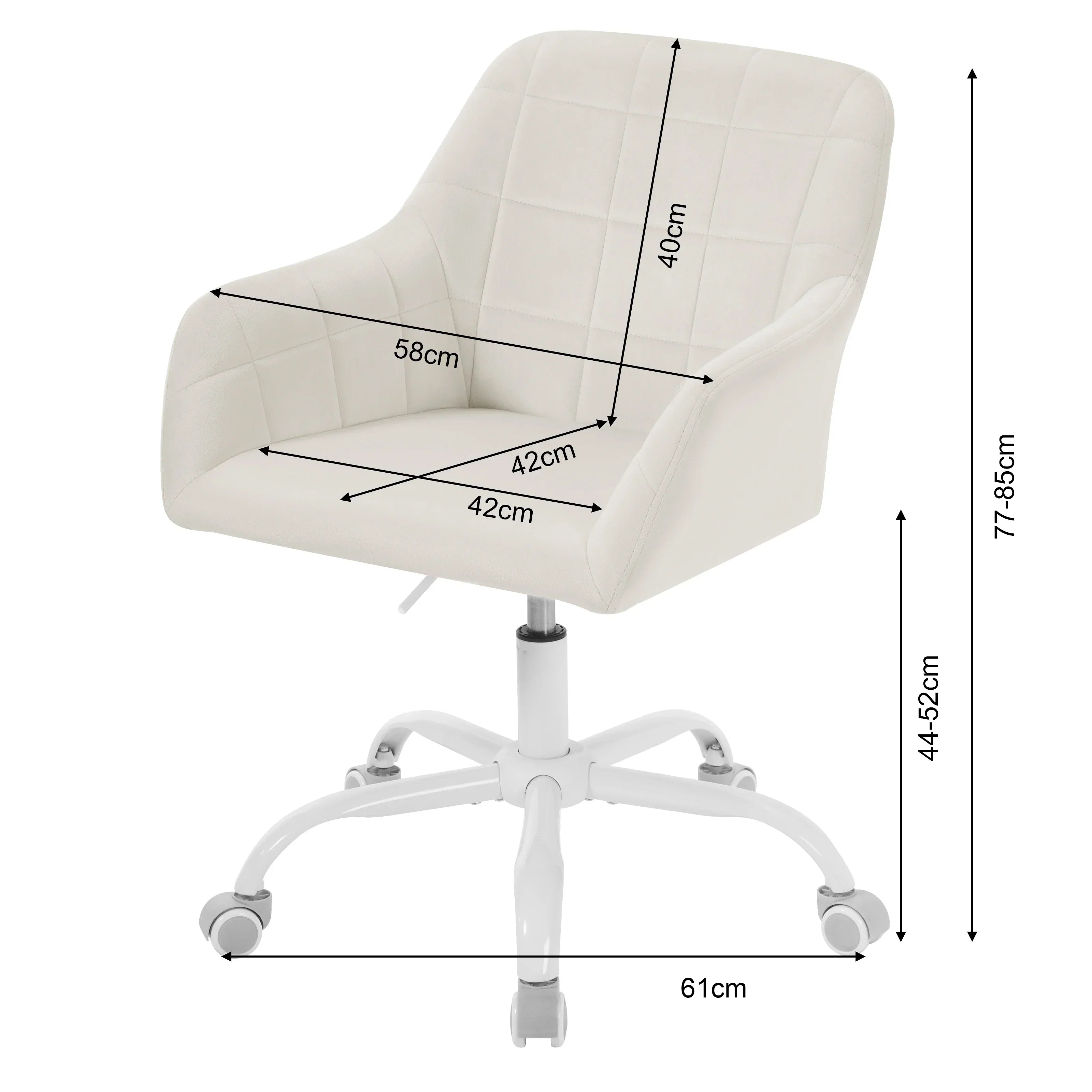 Höhenverstellbarer Ergonomischer Bürostuhl mit Rollen – Drehbar – Mit Armlehnen – 58 x 77–85 x 60,5 cm