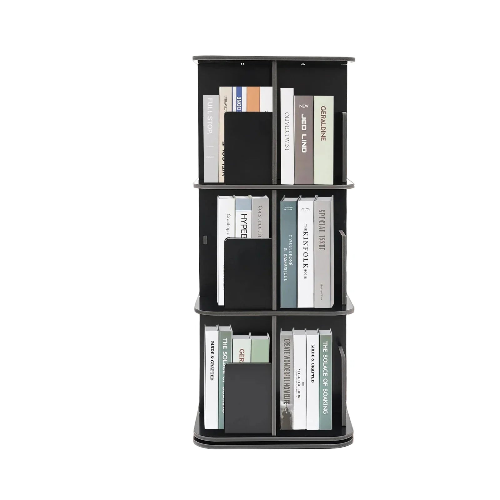 Drehbares Bücherregal mit 3 Etagen – 360° drehbar – PVC-Holzplatte – Schwarz – 39 x 39 x 97 cm