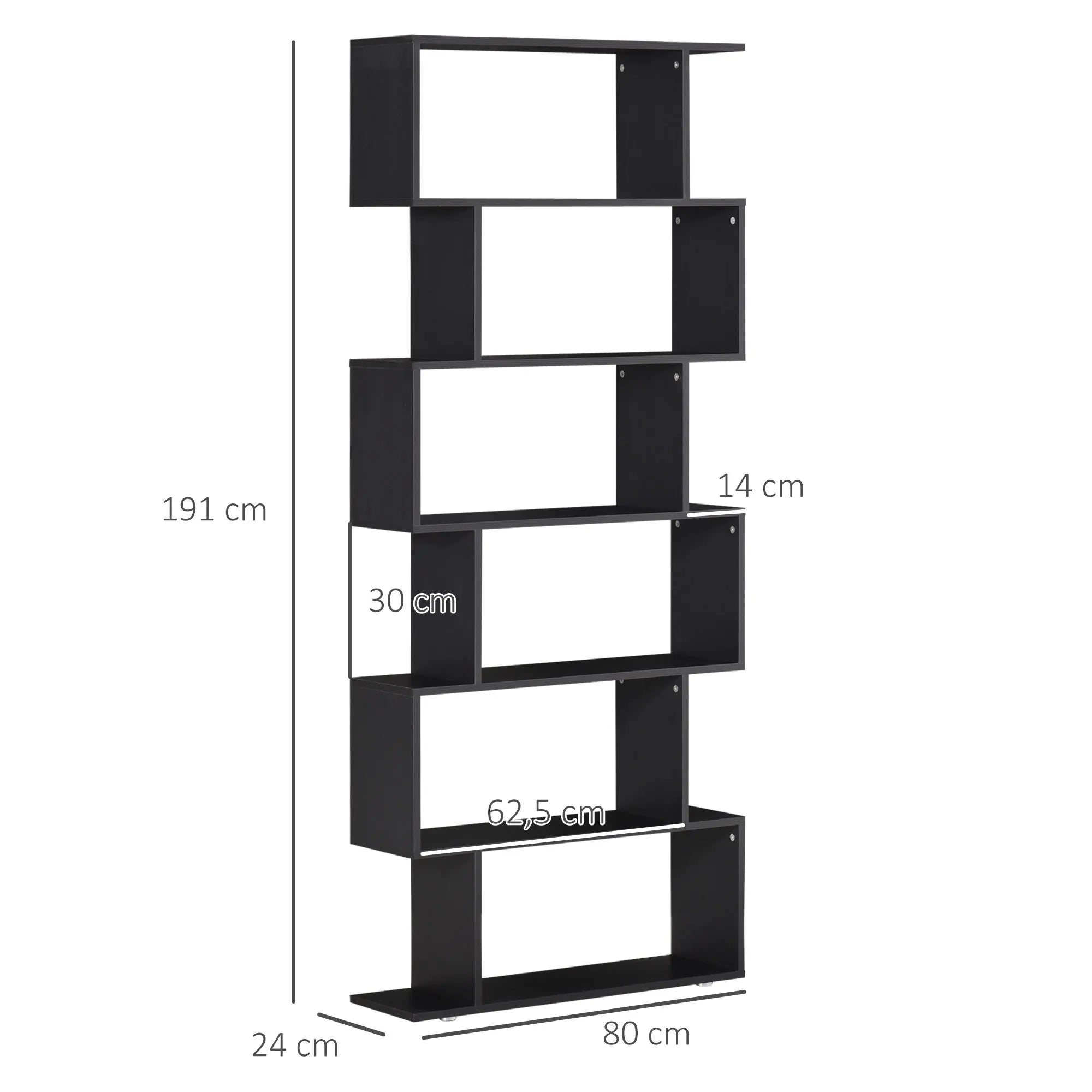 Bücherregal mit 6 Regalen – Holzoptik – 80 x 24 x 191 cm – Spanplatte