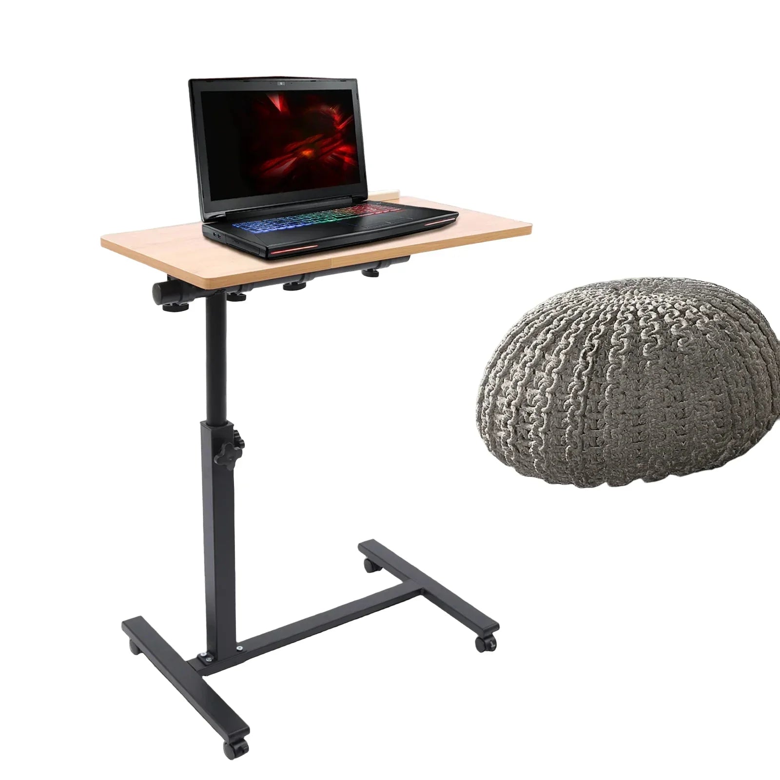 Höhenverstellbarer Laptop- und Computertisch mit Rollen – MDF & Stahl – 60 x 34,5 cm – Neigbar und mobil